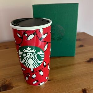 Starbucks Christmas Lights Ceramic Travel Tumbler Mug